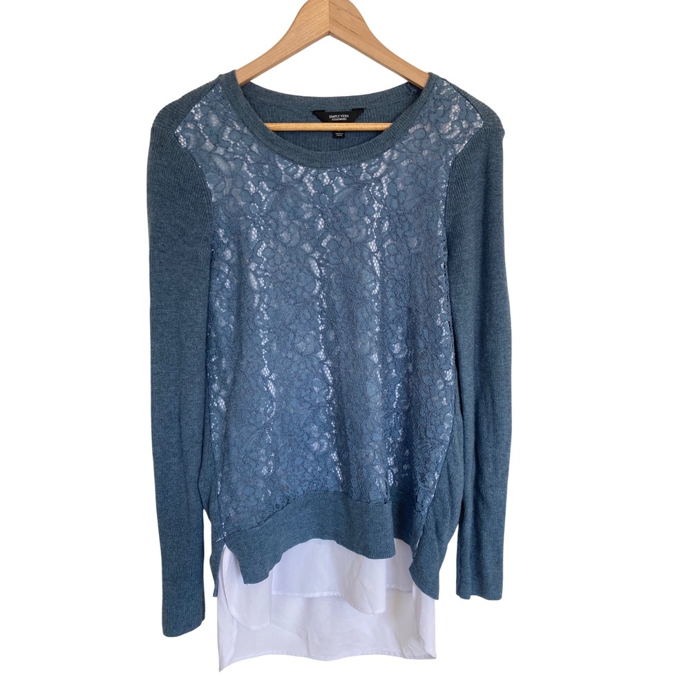 Simply Vera Vera Wang Blue Lace Mixed Media Layered Sweater Top Small